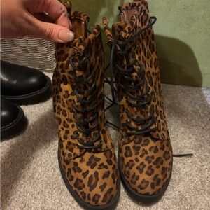 Leopard Print Lace-Up Ankle Boots